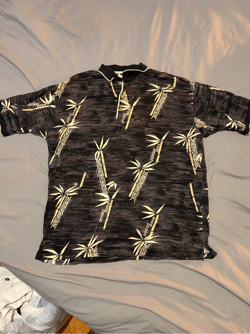 BAMBOO Black Polo with Beige Bamboo Motif